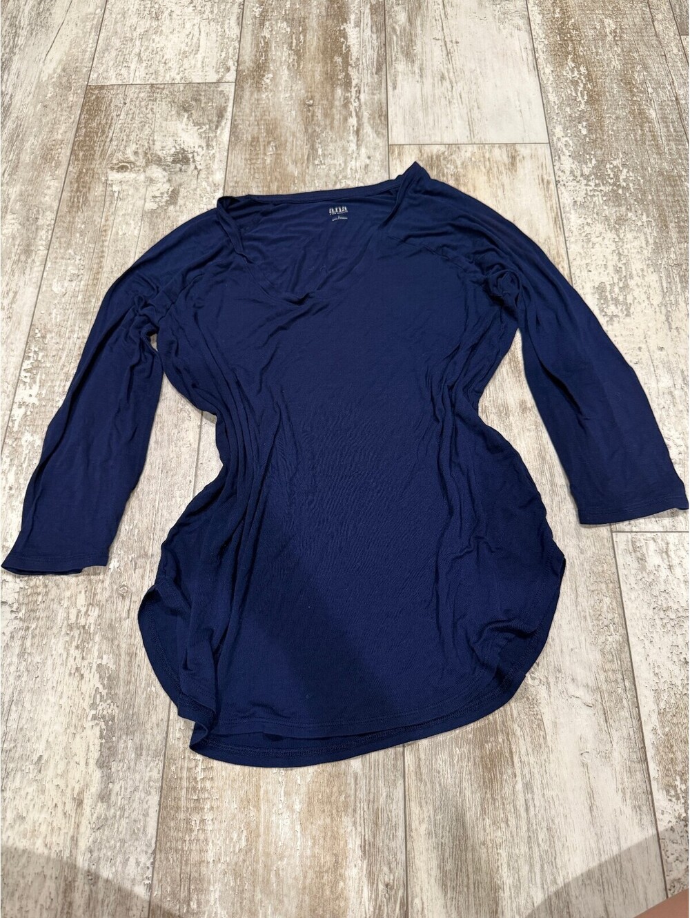 A New Approach Womens L Navy V Neck Tunic Top Long Sleeve